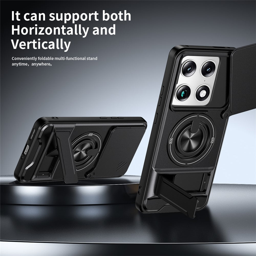 For Motorola Signature 5G Magnetic Case Ring Holder Foldable Kickstand TPU PC Phone Cover with Camera Lens Slider