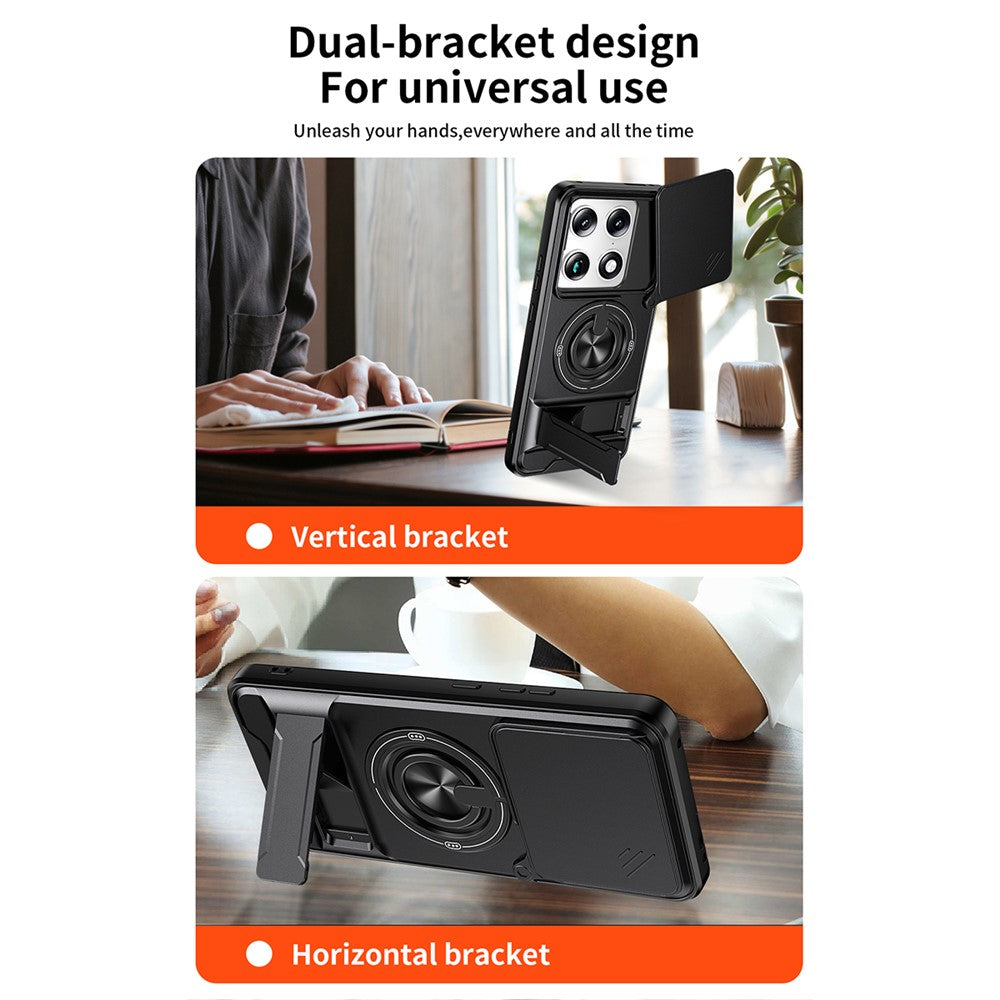 For Motorola Signature 5G Magnetic Case Ring Holder Foldable Kickstand TPU PC Phone Cover with Camera Lens Slider