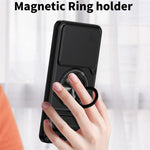 For Motorola Signature 5G Magnetic Case Ring Holder Foldable Kickstand TPU PC Phone Cover with Camera Lens Slider
