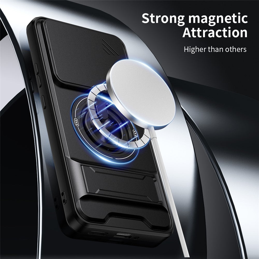 For Motorola Signature 5G Magnetic Case Ring Holder Foldable Kickstand TPU PC Phone Cover with Camera Lens Slider