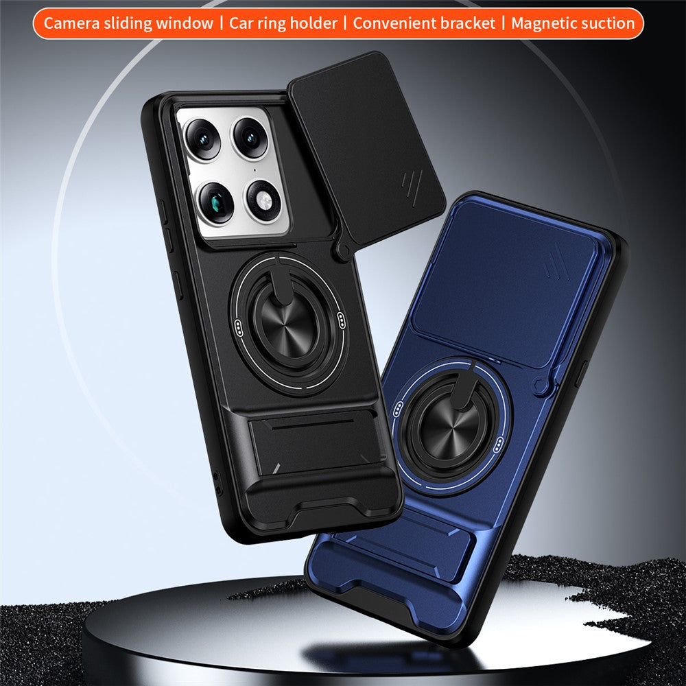 For Motorola Signature 5G Magnetic Case Ring Holder Foldable Kickstand TPU PC Phone Cover with Camera Lens Slider