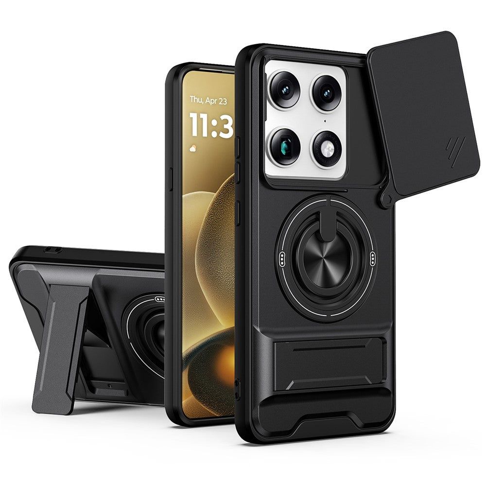 For Motorola Signature 5G Magnetic Case Ring Holder Foldable Kickstand TPU PC Phone Cover with Camera Lens Slider