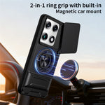For Motorola Signature 5G Magnetic Case Ring Holder Foldable Kickstand TPU PC Phone Cover with Camera Lens Slider
