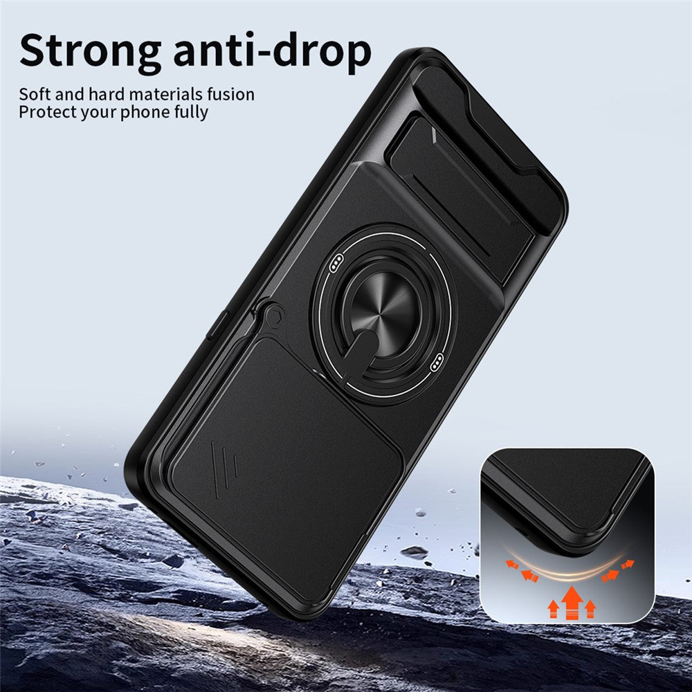 For Motorola Signature 5G Magnetic Case Ring Holder Foldable Kickstand TPU PC Phone Cover with Camera Lens Slider