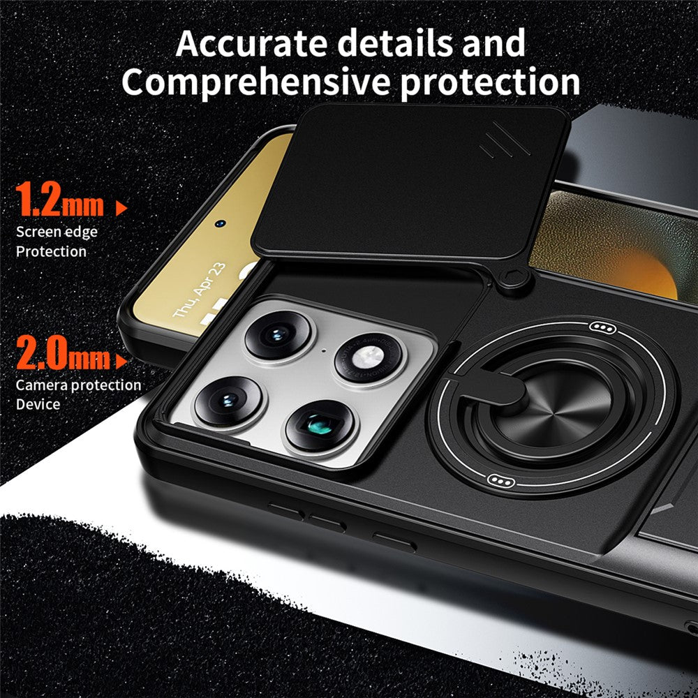 For Motorola Signature 5G Magnetic Case Ring Holder Foldable Kickstand TPU PC Phone Cover with Camera Lens Slider