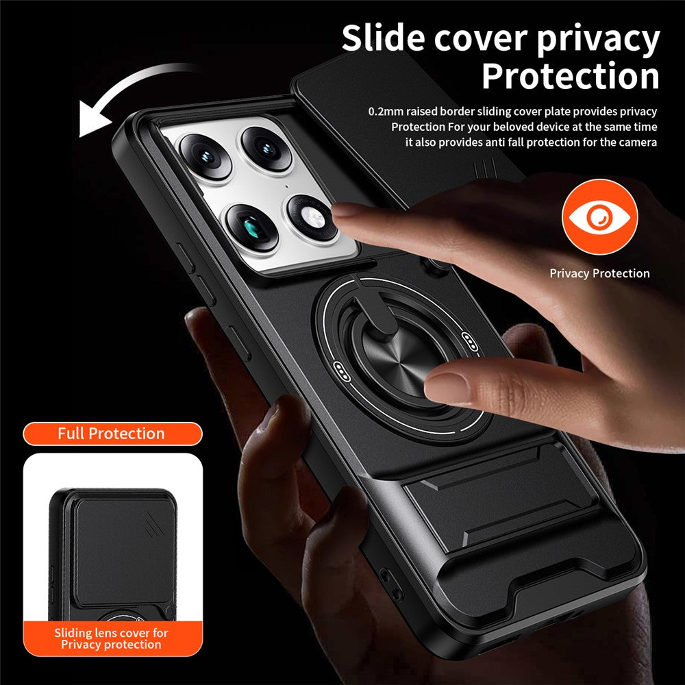 For Motorola Signature 5G Magnetic Case Ring Holder Foldable Kickstand TPU PC Phone Cover with Camera Lens Slider