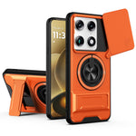 For Motorola Signature 5G Magnetic Case Ring Holder Foldable Kickstand TPU PC Phone Cover with Camera Lens Slider