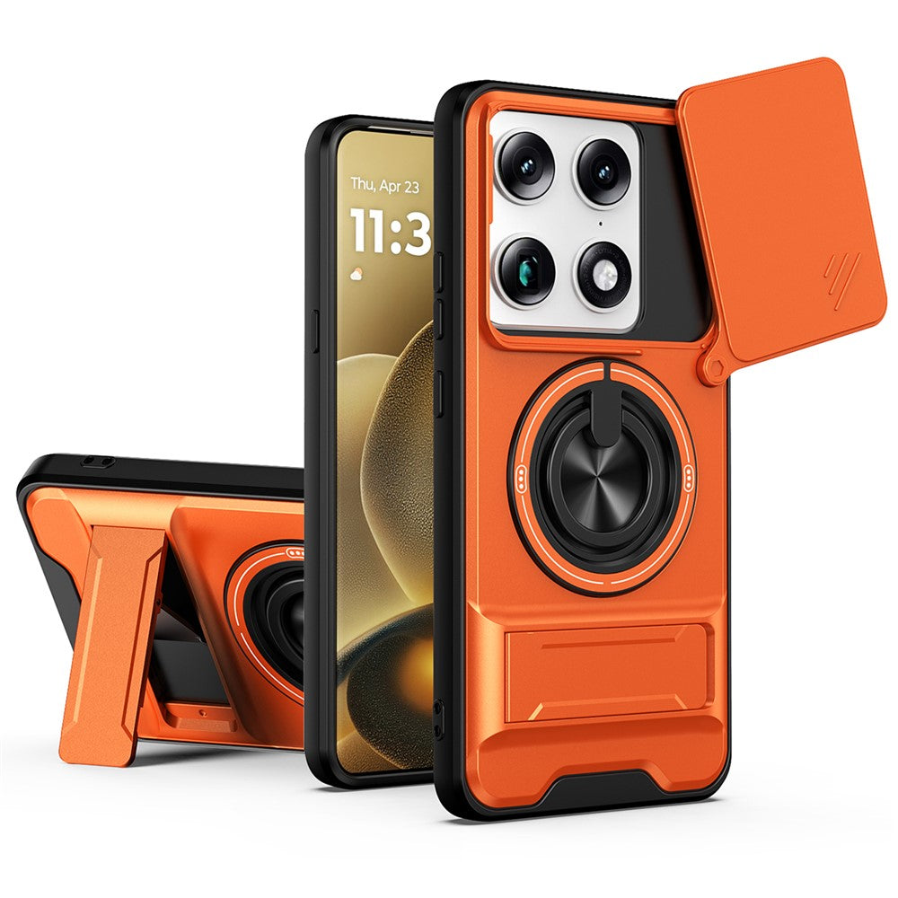 For Motorola Signature 5G Magnetic Case Ring Holder Foldable Kickstand TPU PC Phone Cover with Camera Lens Slider