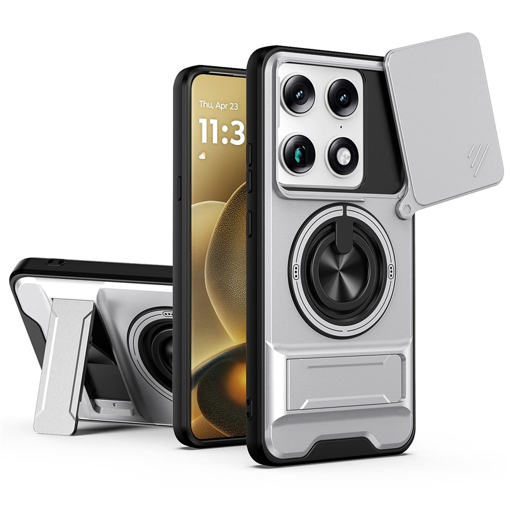 For Motorola Signature 5G Magnetic Case Ring Holder Foldable Kickstand TPU PC Phone Cover with Camera Lens Slider
