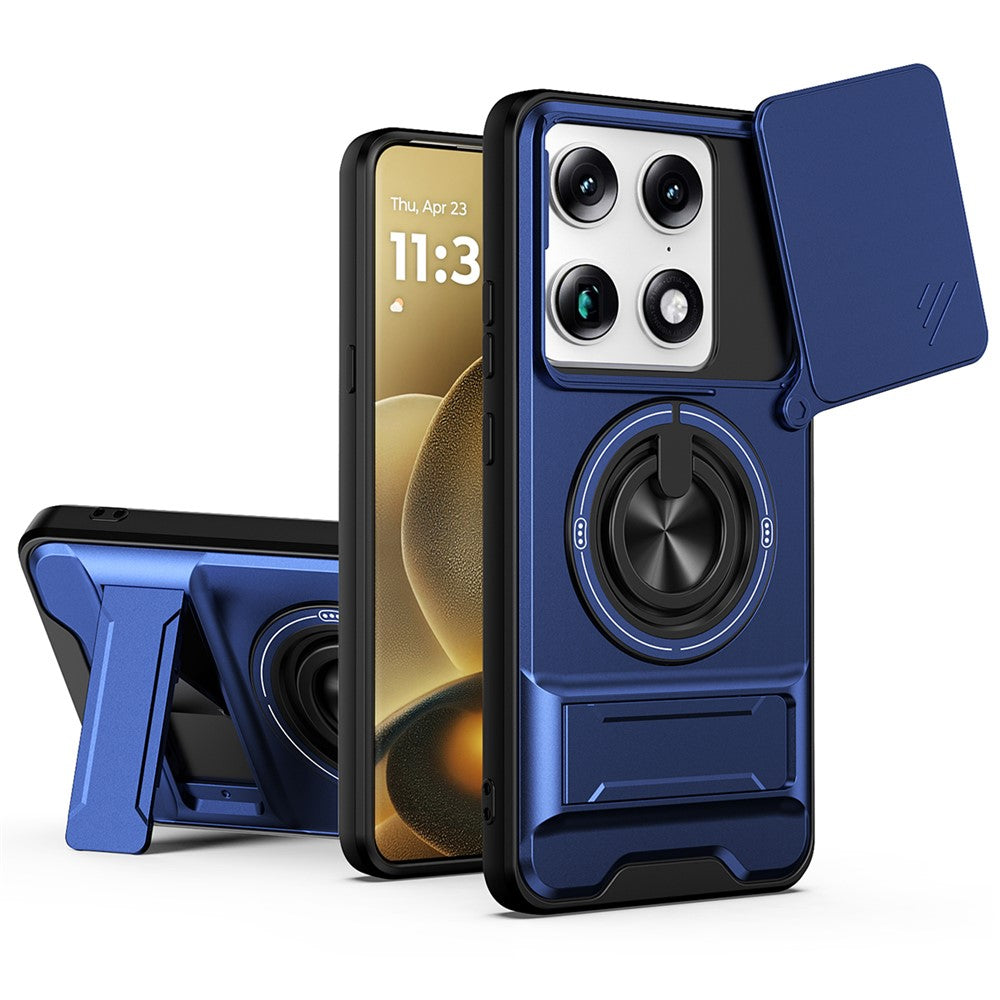 For Motorola Signature 5G Magnetic Case Ring Holder Foldable Kickstand TPU PC Phone Cover with Camera Lens Slider