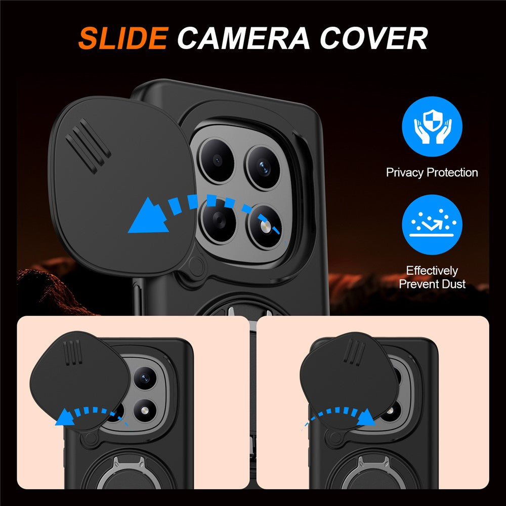 Magnetic Case For Xiaomi Redmi Note 15 5G (Global) / Note 15 4G (Global) / Poco M8 5G Ring Kickstand Slide Camera Cover TPU PC Hybrid Phone Shell