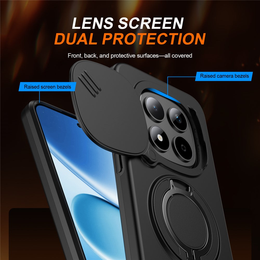 For Xiaomi Redmi Note 15 Pro 4G (Global) / Note 15 Pro 5G (Global) Magnetic Case Ring Kickstand Slide Camera Cover TPU PC Hybrid Phone Shell