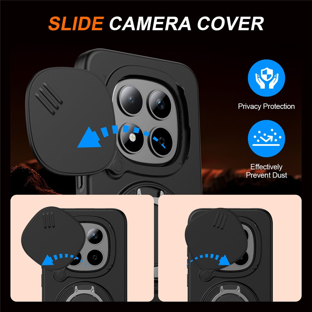 For Xiaomi Redmi Note 15 Pro 4G (Global) / Note 15 Pro 5G (Global) Magnetic Case Ring Kickstand Slide Camera Cover TPU PC Hybrid Phone Shell