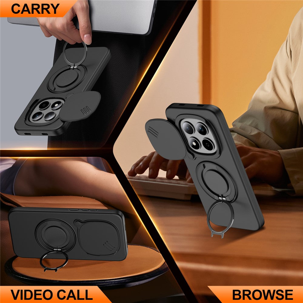 For Xiaomi Redmi Note 15 Pro 4G (Global) / Note 15 Pro 5G (Global) Magnetic Case Ring Kickstand Slide Camera Cover TPU PC Hybrid Phone Shell