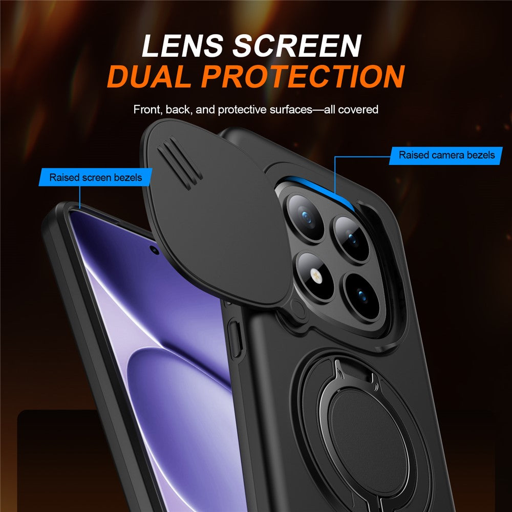 For Xiaomi Redmi Note 15 Pro+ 5G (Global) / Poco M8 Pro 5G Magnetic Case Ring Kickstand Slide Camera Cover TPU PC Hybrid Phone Shell