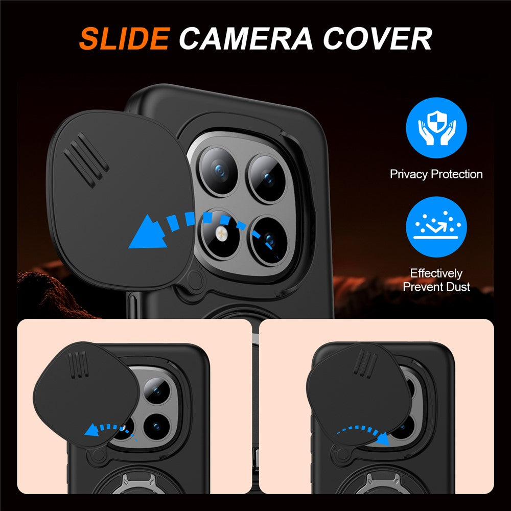 For Xiaomi Redmi Note 15 Pro+ 5G (Global) / Poco M8 Pro 5G Magnetic Case Ring Kickstand Slide Camera Cover TPU PC Hybrid Phone Shell