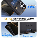 N.BEKUS P4 for iPhone 17 Case Magnetic Buttons Leather + TPU Phone Cover with Card Holder Kickstand