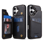 N.BEKUS P4 for iPhone 17 Case Magnetic Buttons Leather + TPU Phone Cover with Card Holder Kickstand