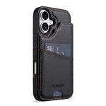 N.BEKUS P4 for iPhone 17 Case Magnetic Buttons Leather + TPU Phone Cover with Card Holder Kickstand