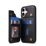 N.BEKUS P4 for iPhone 17 Case Magnetic Buttons Leather + TPU Phone Cover with Card Holder Kickstand