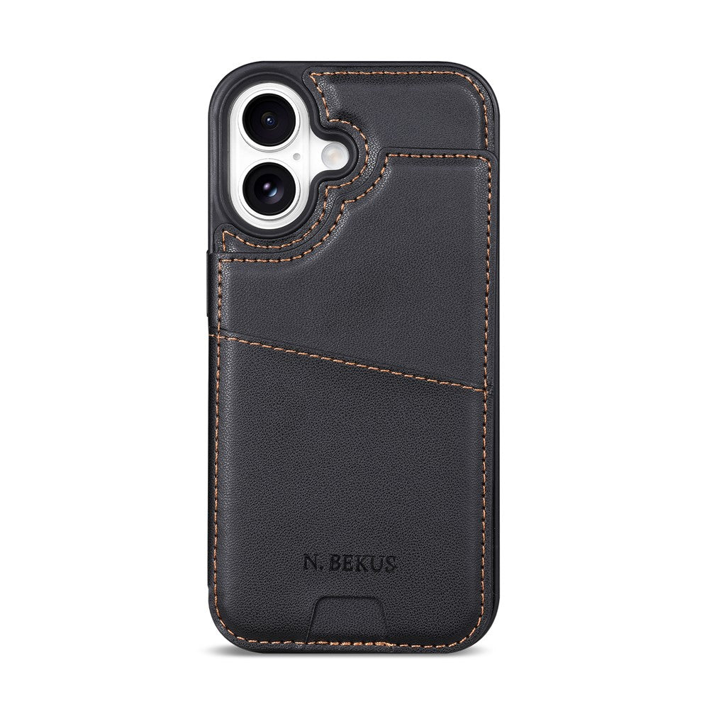 N.BEKUS P4 for iPhone 17 Case Magnetic Buttons Leather + TPU Phone Cover with Card Holder Kickstand