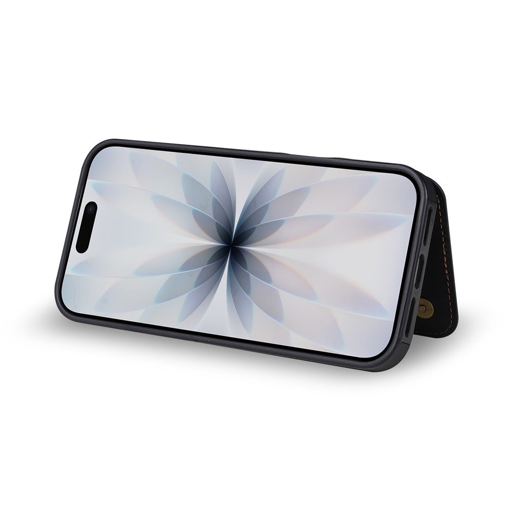 N.BEKUS P4 for iPhone 17 Case Magnetic Buttons Leather + TPU Phone Cover with Card Holder Kickstand