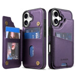 N.BEKUS P4 for iPhone 17 Case Magnetic Buttons Leather + TPU Phone Cover with Card Holder Kickstand