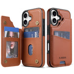 N.BEKUS P4 for iPhone 17 Case Magnetic Buttons Leather + TPU Phone Cover with Card Holder Kickstand