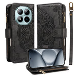 For Xiaomi Redmi Note 15 Pro+ 5G (Global) / Xiaomi Poco M8 Pro 5G Wallet Case 9 Card Slots RFID Blocking Mandala Embossed Leather Flip Cover with Wrist Strap
