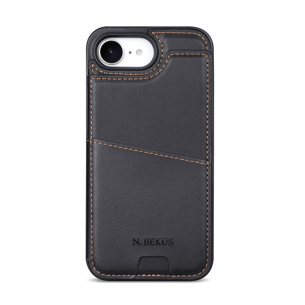 N.BEKUS P4  for iPhone 16e  /  17e Case Magnetic Buttons Leather + TPU Phone Cover with Card Holder Kickstand
