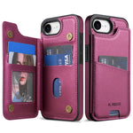 N.BEKUS P4  for iPhone 16e  /  17e Case Magnetic Buttons Leather + TPU Phone Cover with Card Holder Kickstand