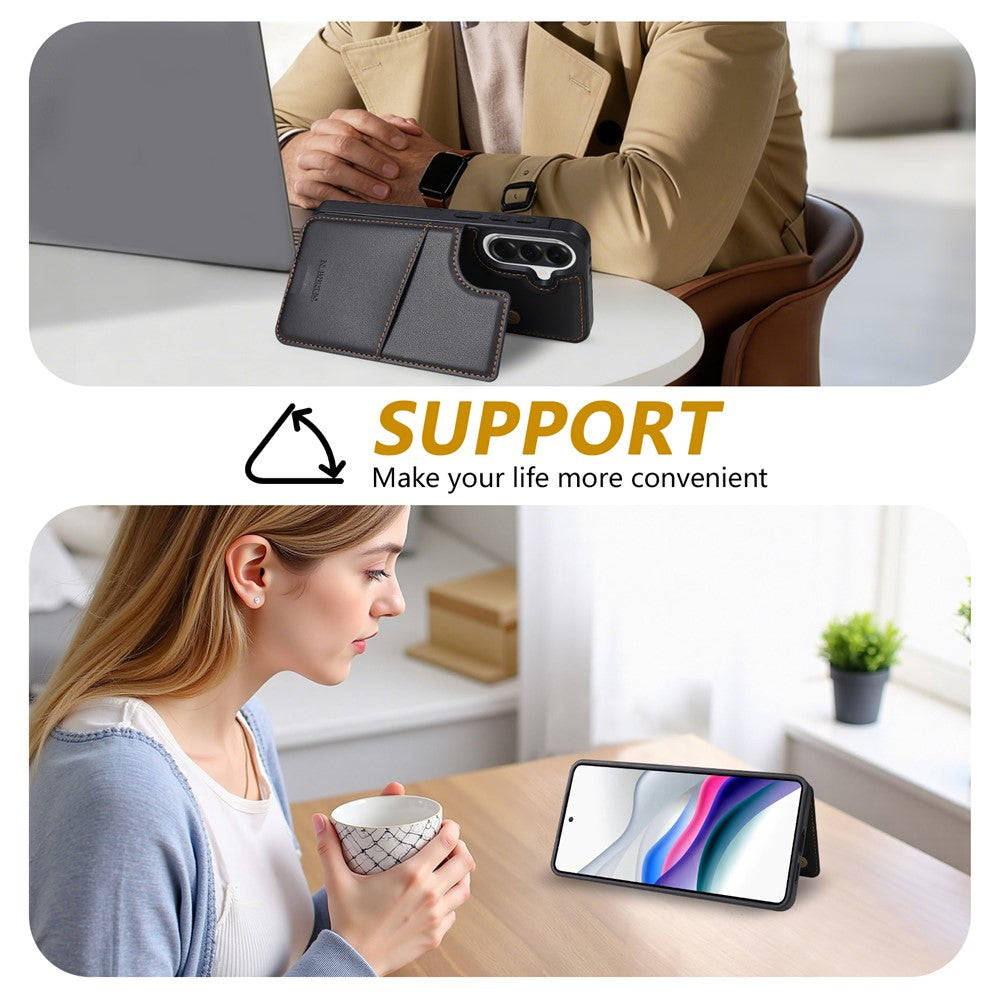 N.BEKUS P4 til Samsung Galaxy A18 5G / A18 4G / A17 5G / A17 4G / A26 5G etui med magnetknapper i læder + TPU telefoncover med kortholder og støttefod