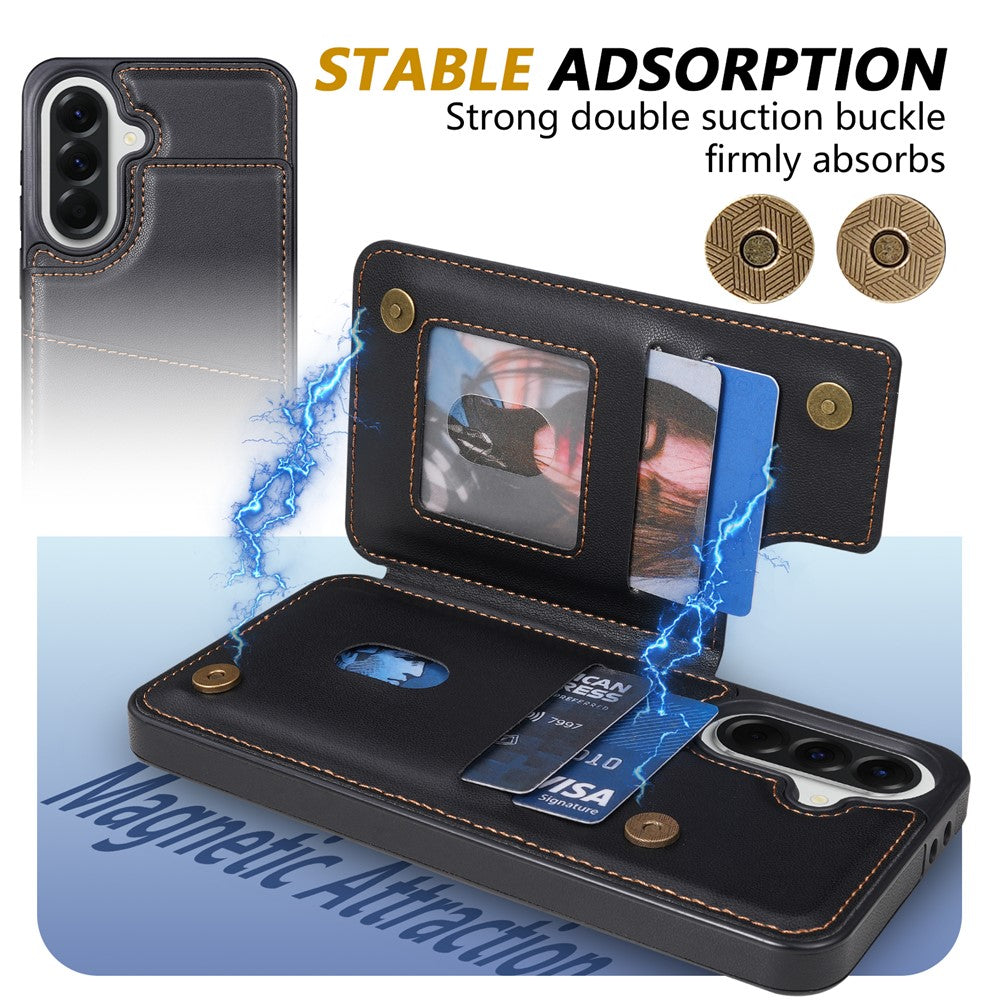 N.BEKUS P4 til Samsung Galaxy A18 5G / A18 4G / A17 5G / A17 4G / A26 5G etui med magnetknapper i læder + TPU telefoncover med kortholder og støttefod