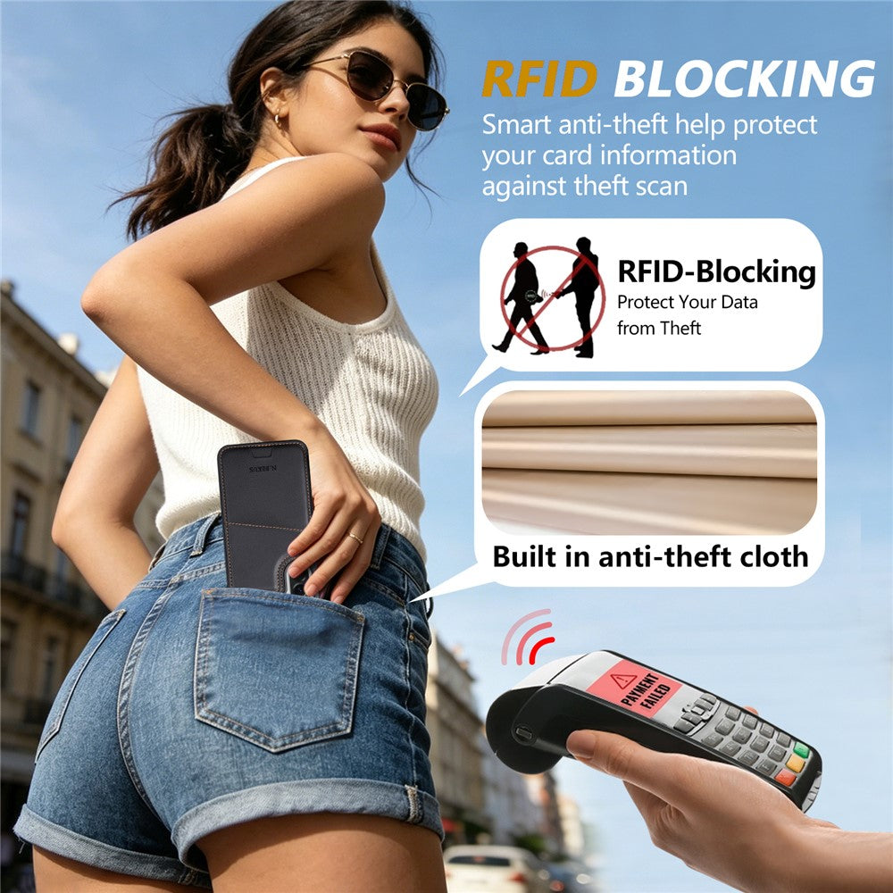 N.BEKUS P4 til Samsung Galaxy A18 5G / A18 4G / A17 5G / A17 4G / A26 5G etui med magnetknapper i læder + TPU telefoncover med kortholder og støttefod