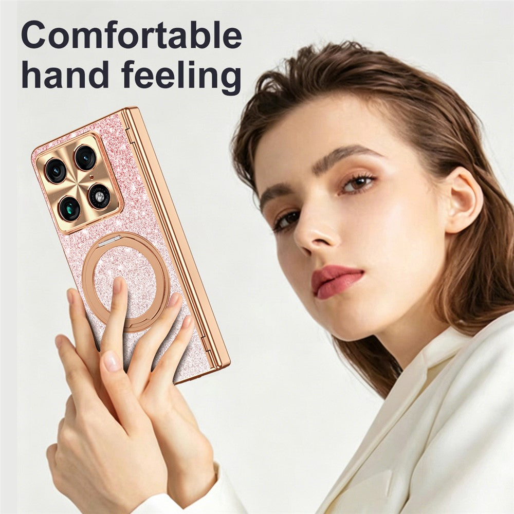 Til Motorola Razr Fold 5G Magnetisk Etui Roterende Støtteben Glimmer PU Læder + PC Telefoncover med Skærmbeskytter