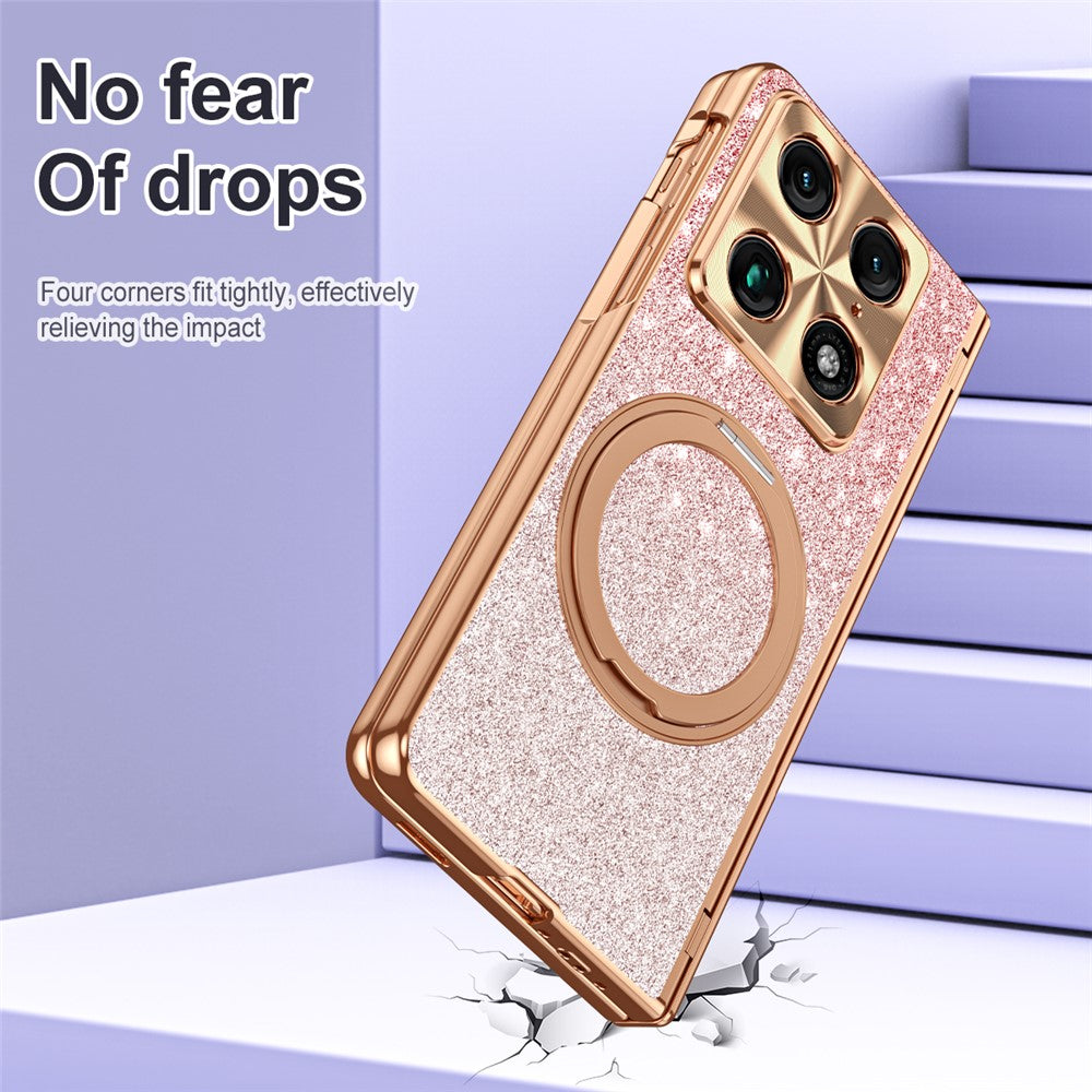 Til Motorola Razr Fold 5G Magnetisk Etui Roterende Støtteben Glimmer PU Læder + PC Telefoncover med Skærmbeskytter