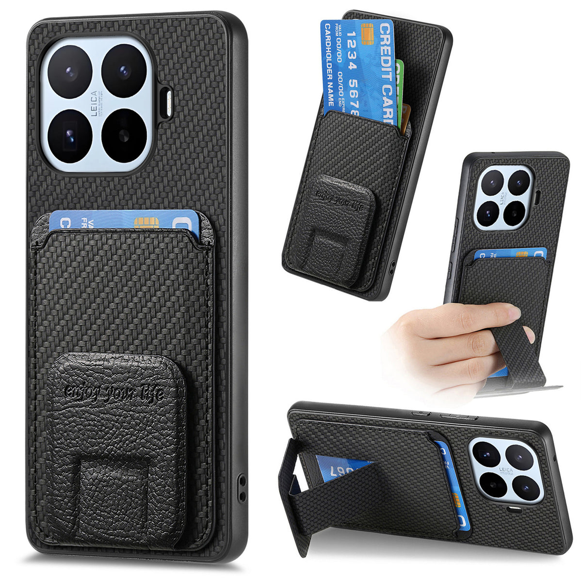 For Xiaomi 17T Pro Case Card Holder Carbon Fiber Texture Leather Coated TPU Phone Cover