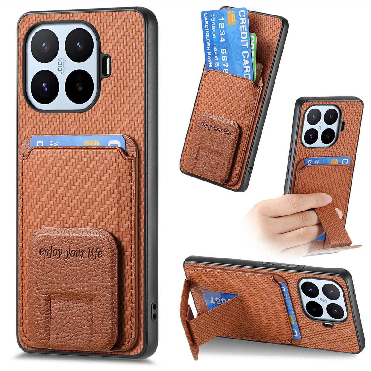 For Xiaomi 17T Pro Case Card Holder Carbon Fiber Texture Leather Coated TPU Phone Cover