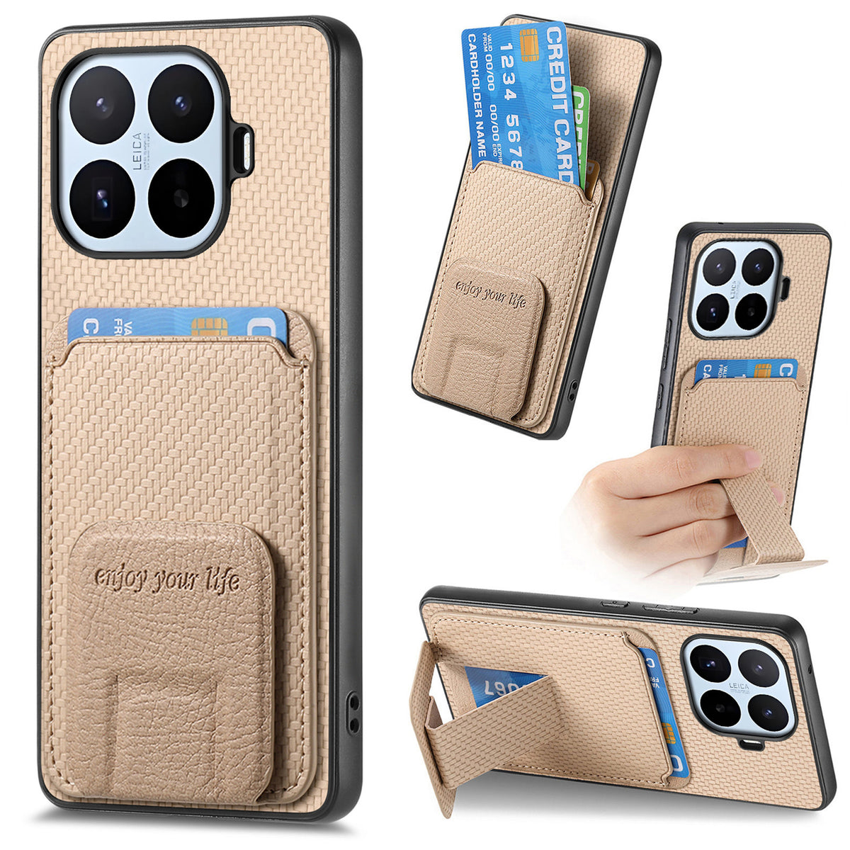 For Xiaomi 17T Pro Case Card Holder Carbon Fiber Texture Leather Coated TPU Phone Cover