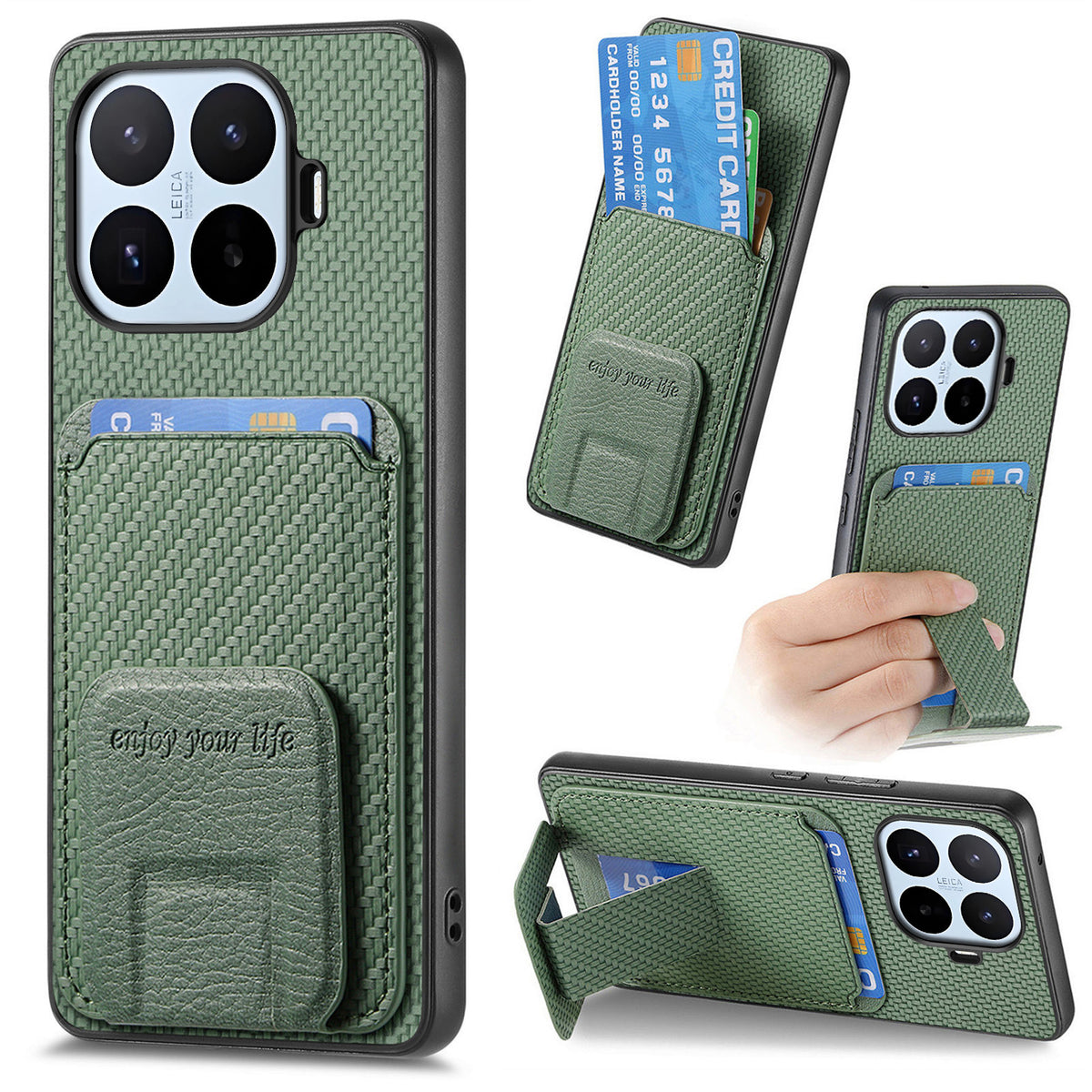 For Xiaomi 17T Pro Case Card Holder Carbon Fiber Texture Leather Coated TPU Phone Cover