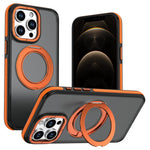 Til iPhone 12 / iPhone 12 Pro Magnetisk cover Dobbeltfarvet roterende ringstativ PC + TPU Telefoncover