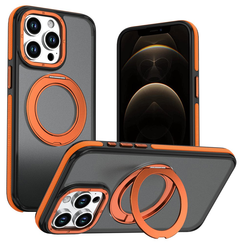 Til iPhone 12 / iPhone 12 Pro Magnetisk cover Dobbeltfarvet roterende ringstativ PC + TPU Telefoncover