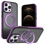 For iPhone 12 Pro Max Magnetic Case Double Color Rotating Ring Kickstand PC + TPU Phone Cover