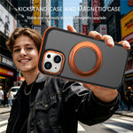 For iPhone 13  /  14 Magnetic Case Double Color Rotating Ring Kickstand PC + TPU Phone Cover