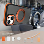 For iPhone 13  /  14 Magnetic Case Double Color Rotating Ring Kickstand PC + TPU Phone Cover
