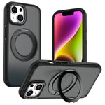 For iPhone 13  /  14 Magnetic Case Double Color Rotating Ring Kickstand PC + TPU Phone Cover