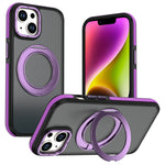 For iPhone 13  /  14 Magnetic Case Double Color Rotating Ring Kickstand PC + TPU Phone Cover