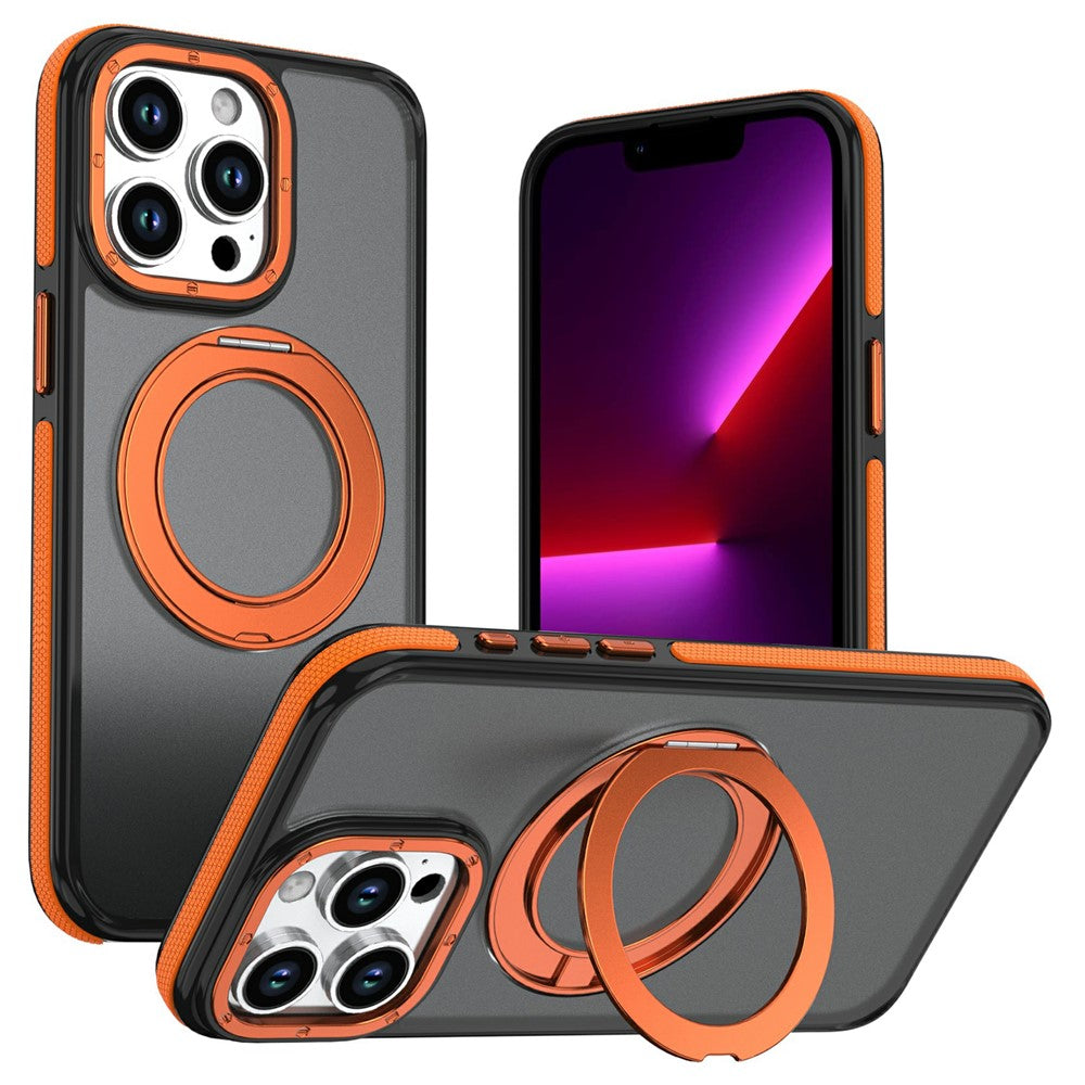 For iPhone 13 Pro Magnetic Case Double Color Rotating Ring Kickstand PC + TPU Phone Cover