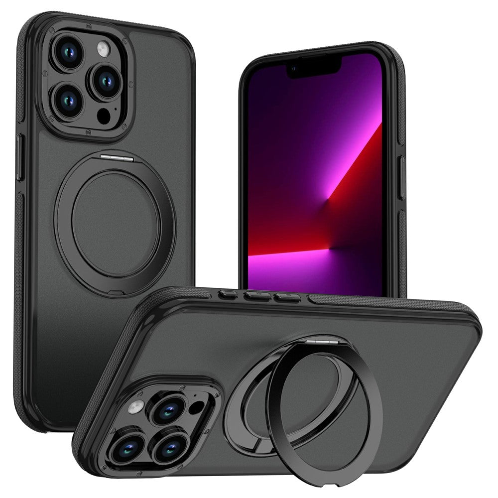For iPhone 13 Pro Magnetic Case Double Color Rotating Ring Kickstand PC + TPU Phone Cover
