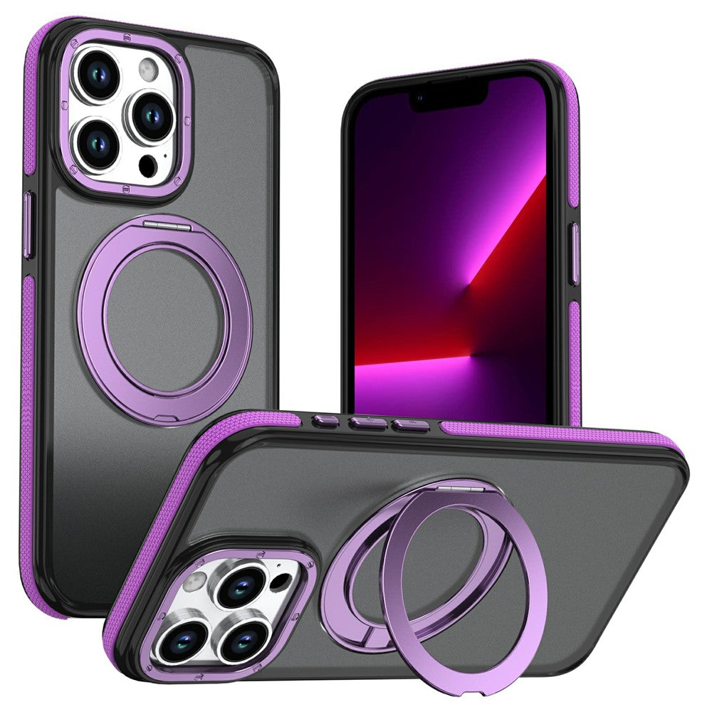 For iPhone 13 Pro Magnetic Case Double Color Rotating Ring Kickstand PC + TPU Phone Cover